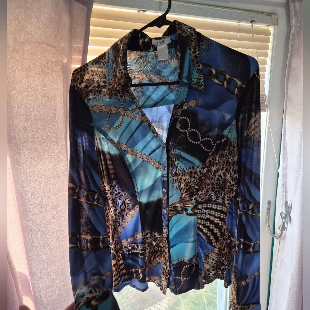 Cache Multicolor Chain and Leopard Print Blouse - image 1